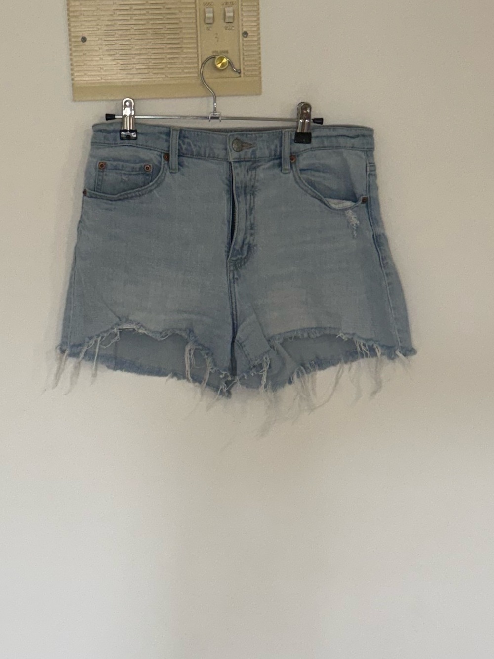 Daze Frayed Button Zip Jean Shorts